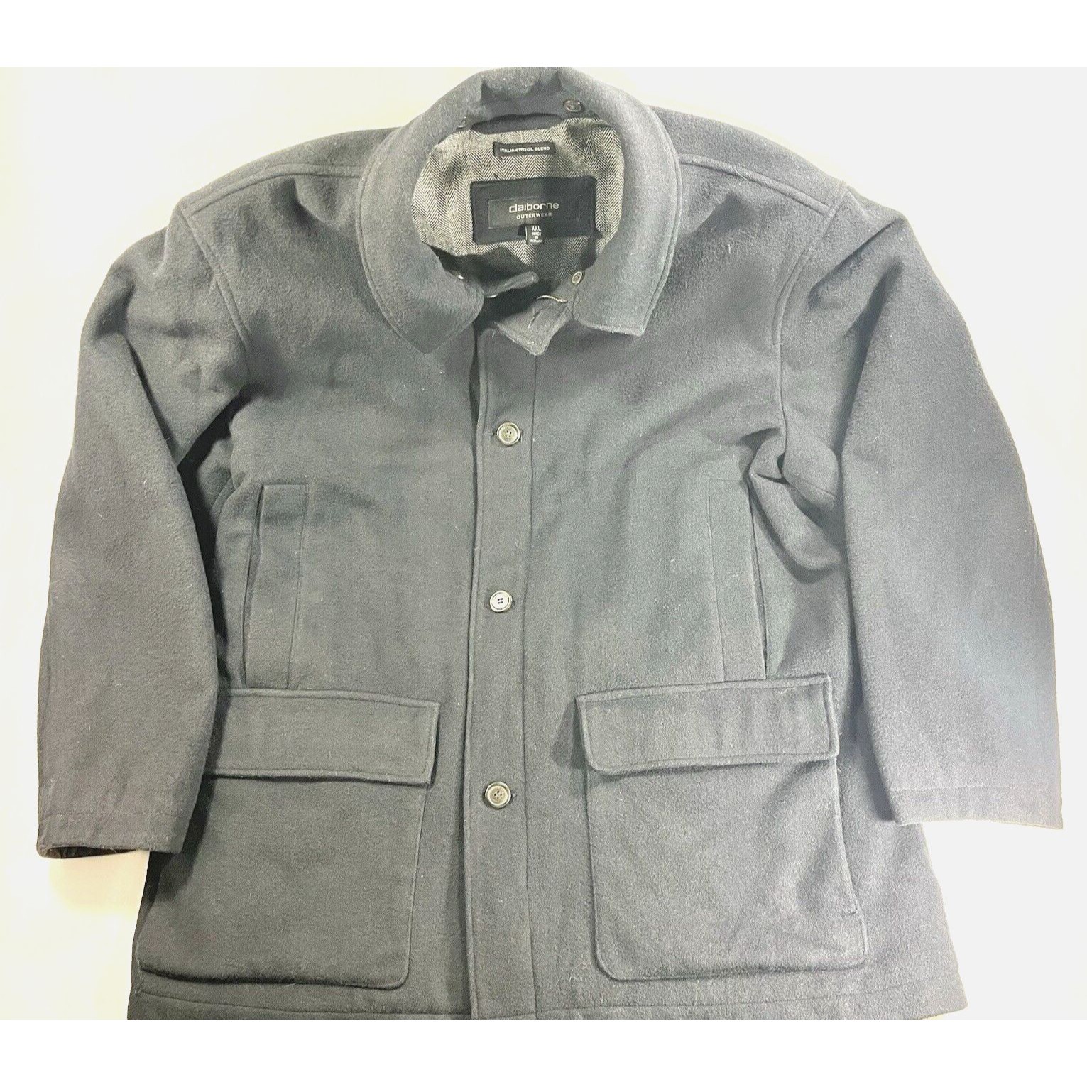 Claiborne Outerwear Italian Wool Blend Zip & Button Up Coat Jacket Men's Sz Xxl